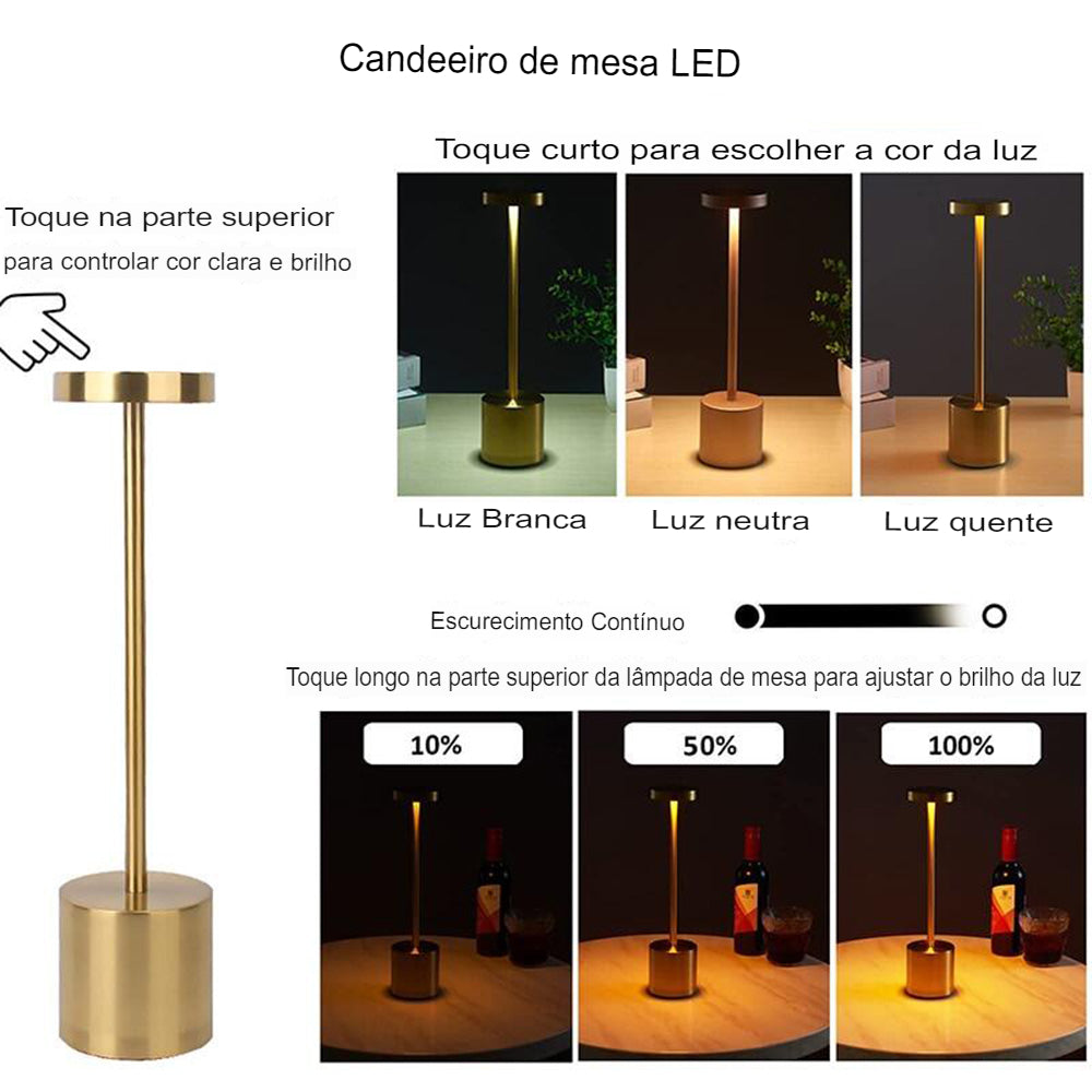 Luminária de mesa metálica sem fio